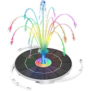5.5-Watt LED Solar Fountain Pump with Colorful Lights and 3000 mAh Battery with Multiple Nozzle