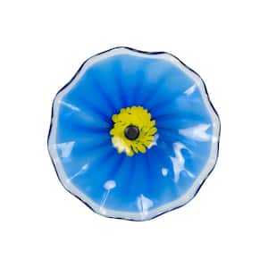 Fiore Bloom Blue 12 in. Diameter Hand Blown Glass Flower Art Glass Wall Decor