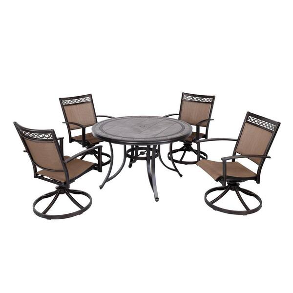 maocao hoom 5-Piece Aluminum Outdoor Dining Set with 4-Piece Swivel Rocker Sling Chair Set and 46 in. Round Mosaic Tile Top Table