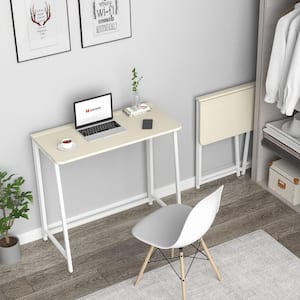 31.5 in. x 15.7 in. x 29.52 in. Beige Wood Small Foldable Desk, Space Saving Computer Table for Home and Office