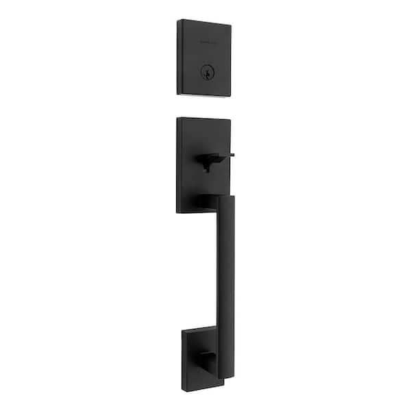 San Clemente Matte Black Keyed Entry Single Cylinder Door Handleset with Mirada Handle Featuring SmartKey Security