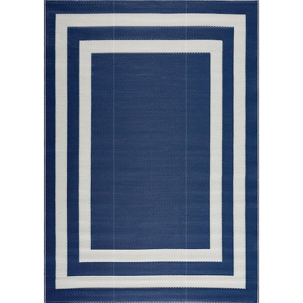 Paris Navy and Creme 8 ft. x 10 ft. Folded Reversible Recycled Plastic Indoor/Outdoor Area Rug-Floor Mat