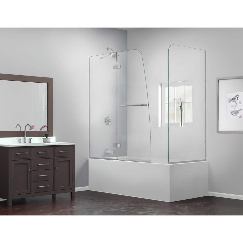 Aqua Ultra 60" Clear Tempered Glass Frameless Hinged Tub Door