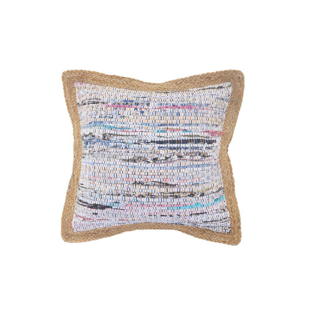 Pastel Striped Cotton and Jute Square Throw Pillow