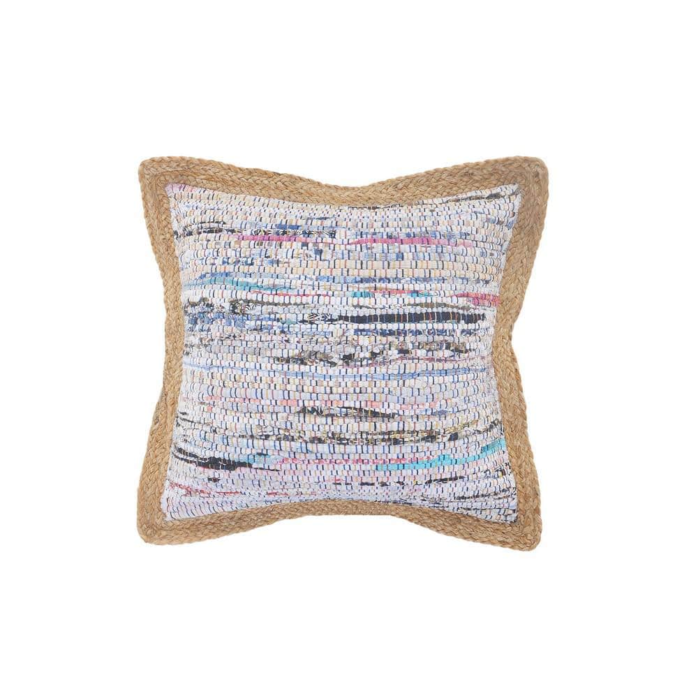 Bohemian White / Multi-Color Abstract Chindi Jute Border Poly-Fill 20 in. x