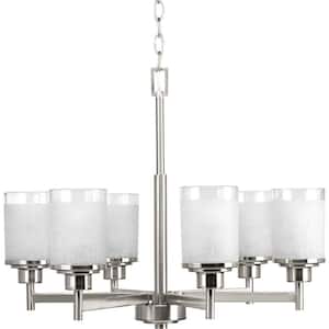 Alexa Collection 6-Light Brushed Nickel Etched Linen With Clear Edge Glass Modern Chandelier Light