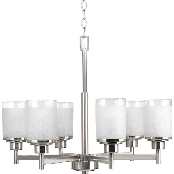 Progress Lighting Alexa Collection 6-Light Brushed Nickel Etched Linen With Clear Edge Glass Modern Chandelier Light