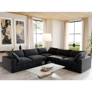 118 in. Square Arm 5-Piece Linen L-Shaped Modular Sectional Sofa Corner Cloud Couch in. Black