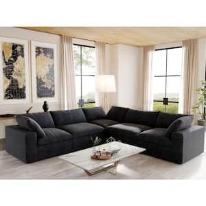 120 in. Modular Barong Linen Flannel Fabric Comfy Large 5-Seat L-shape Corner Free Combination Sectional Sofa, Black