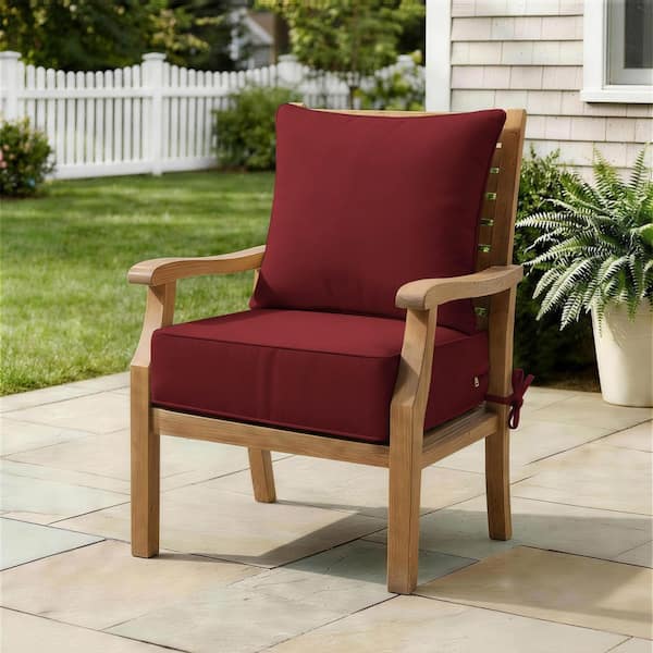 24 in. x 24 in. Deep Seat Outdoor Lounge Cushion with Backrest, Premium Waterproof Patio Furniture Cushions Burgundy