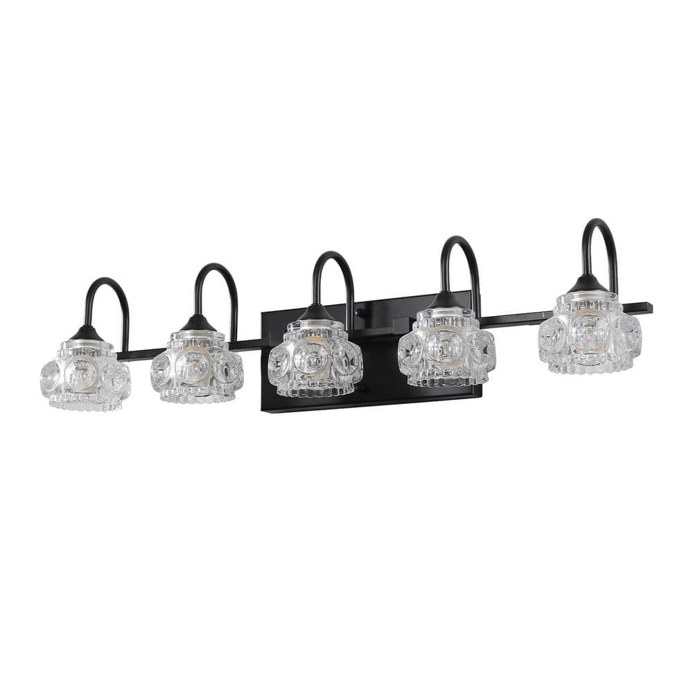 29.1 in. 5-Light Modern Black Crystal Bathroom Vanity Light with Clear Glass Shade for Bathroom(Blulbs Not Included) price history on PriceWatchPro