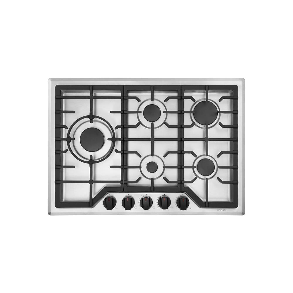 ROBAM 30 in. Powerful Gas Cooktop in Stainless Steel with 5 Brass Burners Including 15,000 BTU Burner, Silver