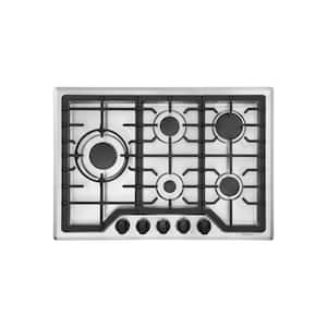 30 in. Powerful Gas Cooktop in Stainless Steel with 5 Brass Burners Including 15,000 BTU Burner