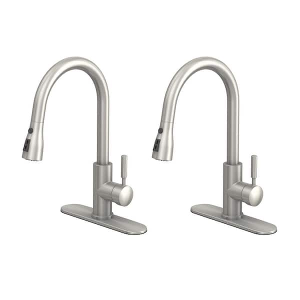 PRIVATE BRAND UNBRANDED Garrick Single-Handle Pull-Down Sprayer Kitchen Faucet in Brushed Nickel (2-Pack)