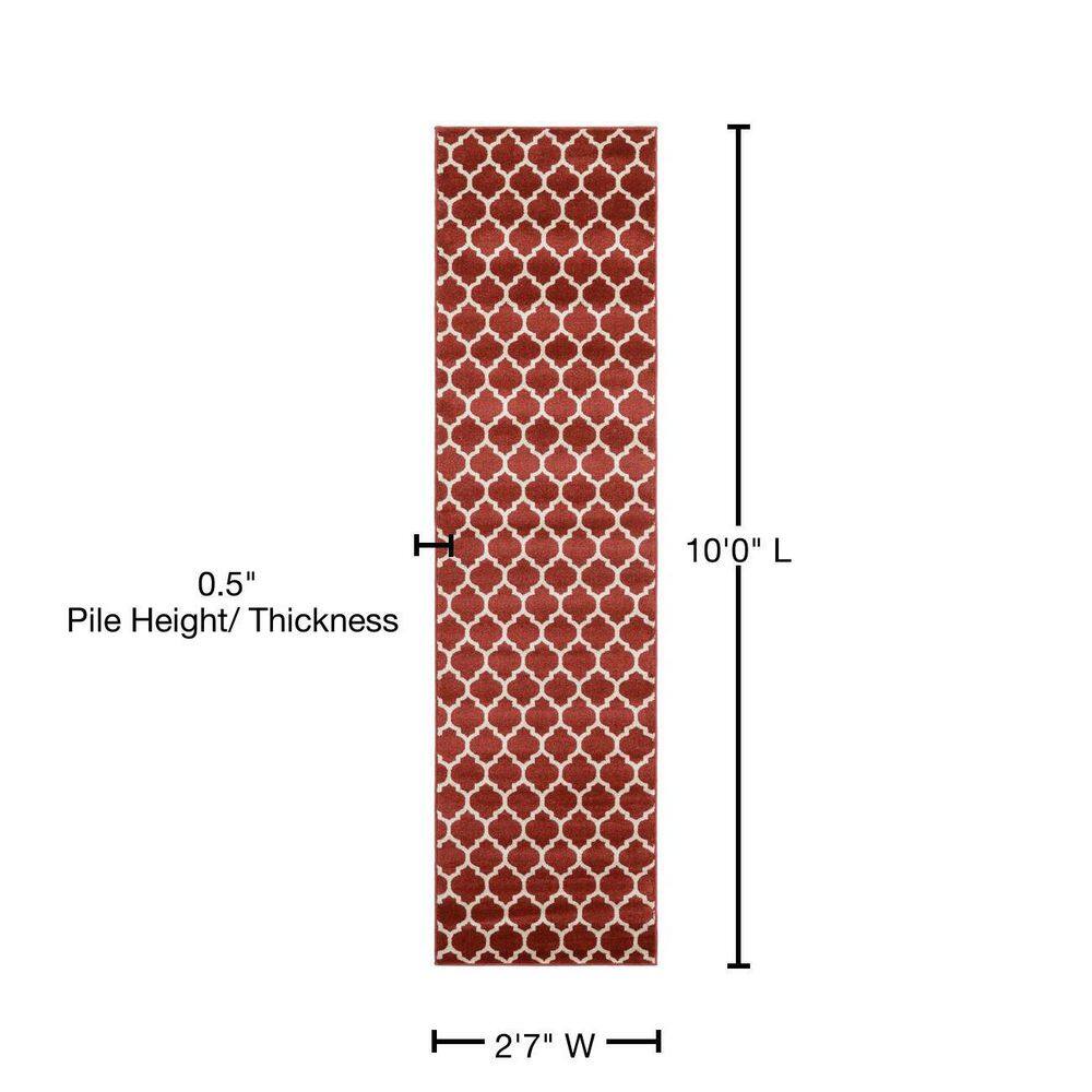 Red and Beige Synthetic Trellis Runner Rug