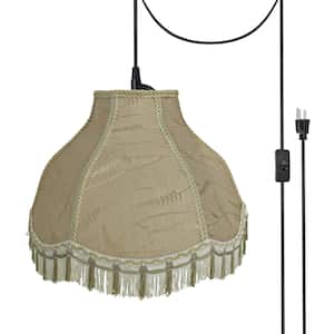 1-Light Black Plug-in Swag Pendant with Off White Scallop Bell Fabric Shade