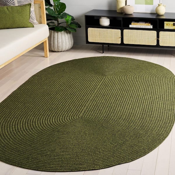 Braided Green 7 ft. x 10 ft. Machine Washable Solid Color Gradient Oval Area Rug