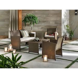 Park Trail Brown 4-Piece Wicker Patio Conversation Set with Light Brown Cushions
