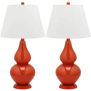 Cybil 26.5 in. Blood Orange Double Gourd Glass Table Lamp with Off-White Shade (Set of 2)