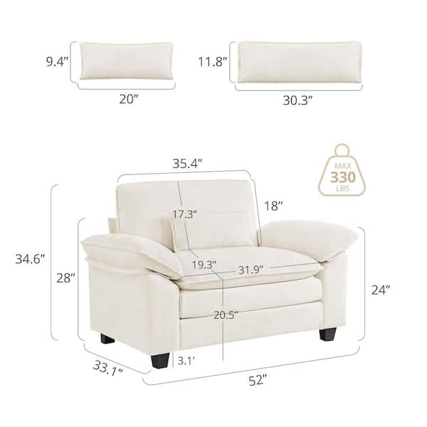 Yumi Modern Large Beige Chenille Fabric Armchair Set of 1 Accent Chair with 3-Layer Seat Cushion