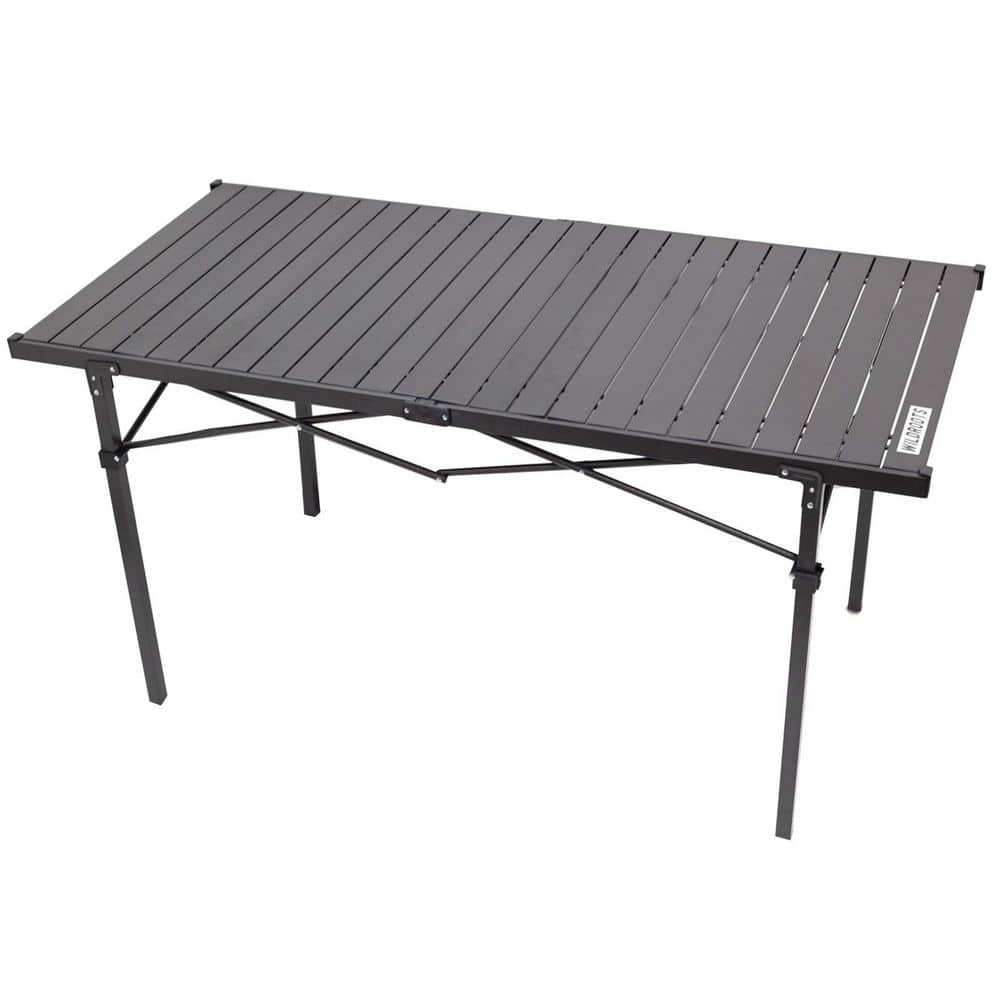 55.1 D x 27.6W x 27.6H Black Rectangle Aluminum Picnic Table, Foldin