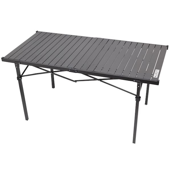 Unbranded 55.1" D x 27.6"W x 27.6"H Black Rectangle Aluminum Picnic Table, Folding Camping Table with Carry Bag for Cooking, Beach