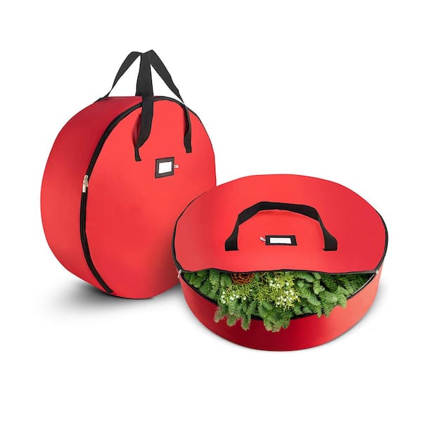 OSTO 36 In. Red Christmas Tear-Resistant 420D Oxford Artificial Wreaths Storage Protection Bag Holder (2-Pack)