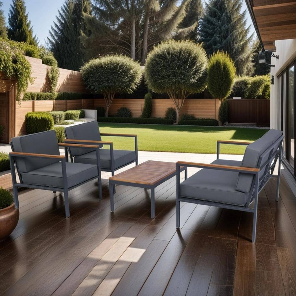 4-Piece Gray Wicker Patio Conversation Set with Gray Cushions, Coffee Table price history on PriceWatchPro