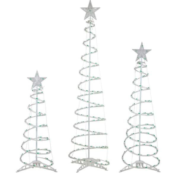 Set of 3 Green Lighted Spiral Artificial Christmas Trees 3 ft. 4 ft. and 6 ft. Prelit