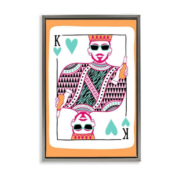 Stupell Industries King of Hearts & Drink by JJ Design House LLC Gray Floater Frame People Graphic Art Print 31 in. x 21 in.