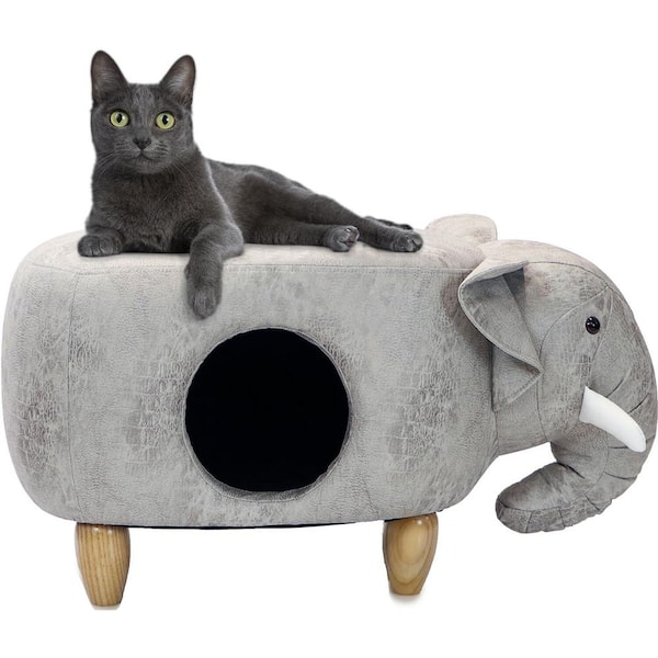 Critter Sitters Gray Elephant Animal Shape Pet House Ottoman