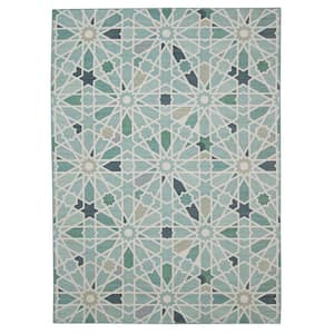 Delta Green and Ivory 2 ft. W x 3 ft. L Washable Polyester Indoor/Outdoor Area Rug