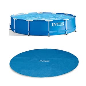 12 ft. x 30 in. Easy Set and Metal Frame Pool with Solar Cover Tarp, Blue