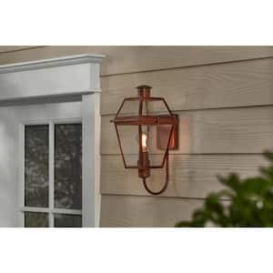 Newberry 17.75 in. Painted Aged Copper Finish Hardwired Outdoor Wall Lantern Sconce with Clear Glass
