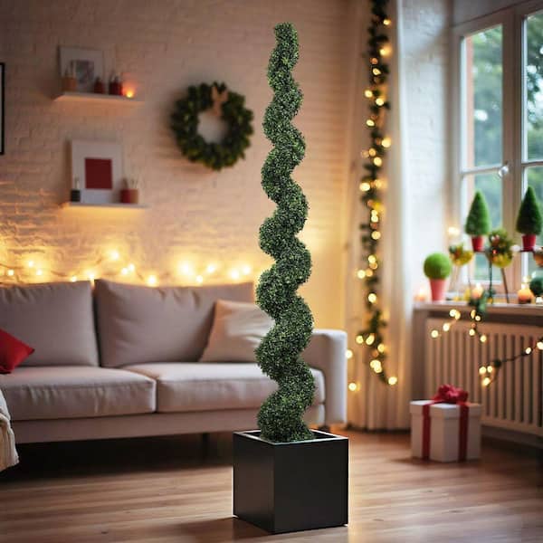 7 ft. Artificial Spiral Topiary Tree, Faux Boxwood Twisted Potted