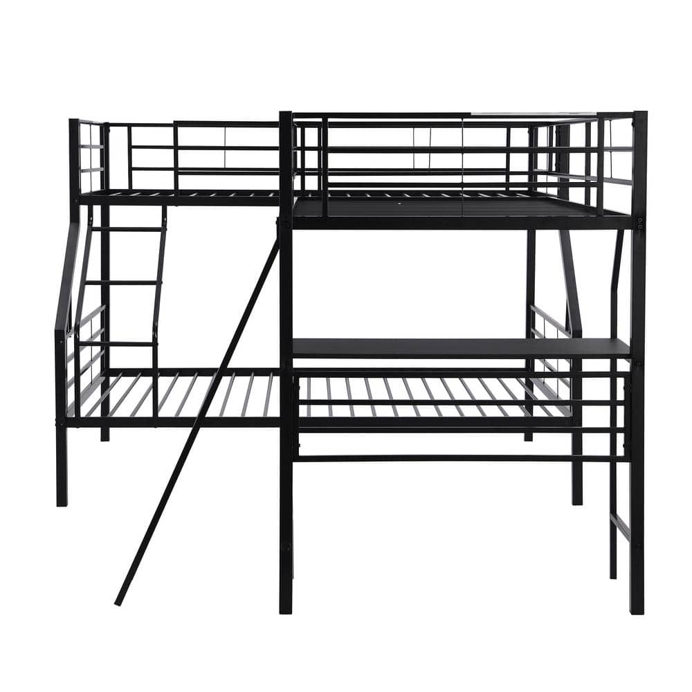Clihome Twin Over Full Black Metal Bunk Bed with Twin Size Loft Bed and ...