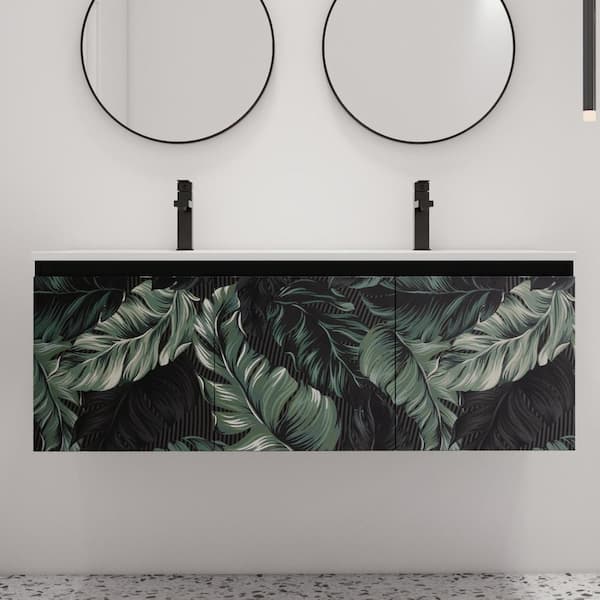 ARTCHIRLY 47.6 in. W x 18.3 in. D x 17.3 in. H Wall Mounted Bath Vanity in Sinomenium with White Ceramic Vanity Top
