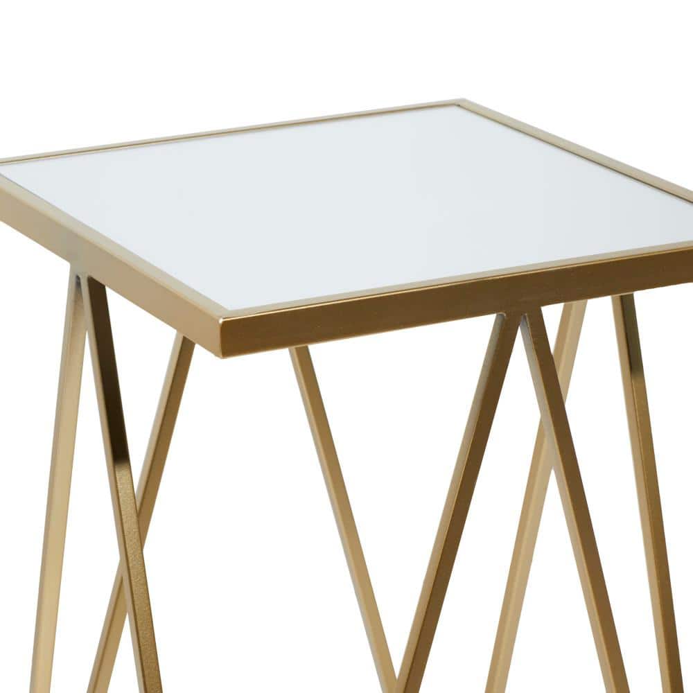 Sleek Gold Metal and Mirrored Glass Square Accent Table Set