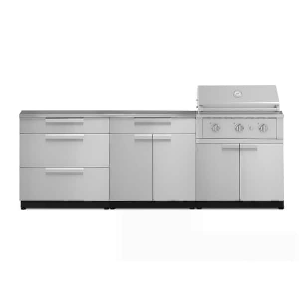 Outdoor Kitchen 97in.W x 24in.D x 48.5in.H Stainless Steel 5-Piece Cabinet Set w/ 33in. Performance Liquid Propane Grill