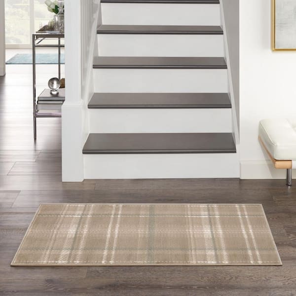 Grafix Taupe doormat 2 ft. x 4 ft. Plaid Contemporary Area Rug