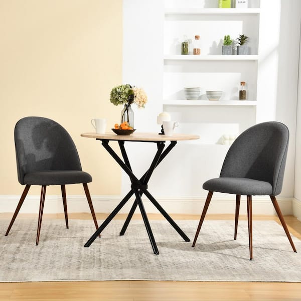 HAVFONTANA 3-Piece Natural Oak Round Dining Wood Table Set with 2 Upholstered Chairs in Grey (Seats 2)