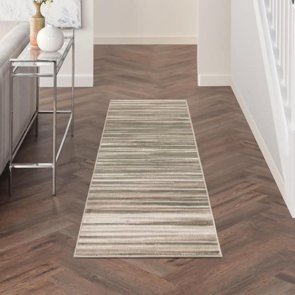 Jubilant Green Ivory 2 ft. x 6 ft. Stripes Contemporary Runner Area Rug