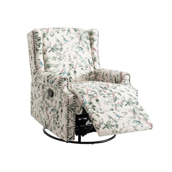 Uixe Bird Pattern Linen Swivel Upholstered Metal Base Manual