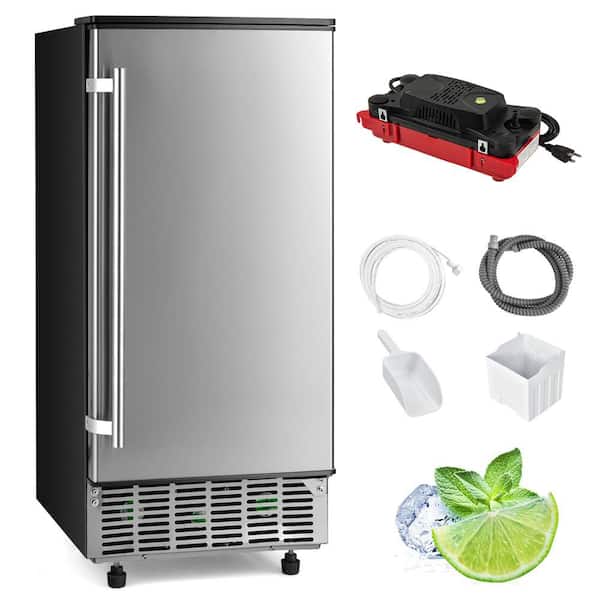 15 in. 80 lb. Built-In Ice Maker Freestanding 24H Timer Under-counter Ice Maker Machine with Drain Pump in Silver