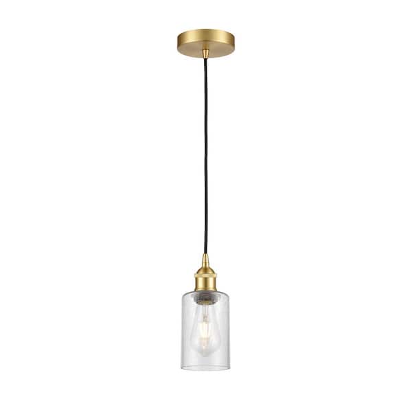 Innovations Clymer 100-Watt 1-Light Satin Gold Shaded Mini Pendant Light with Seeded Glass Seeded Glass Shade