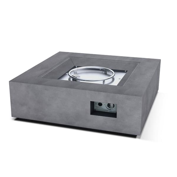 KANTE Concrete/Metal Outdoor Propane Gas Smokeless Square Fire Pit Table w/50,000 BTU and Cover, 34.8 in. W Concrete