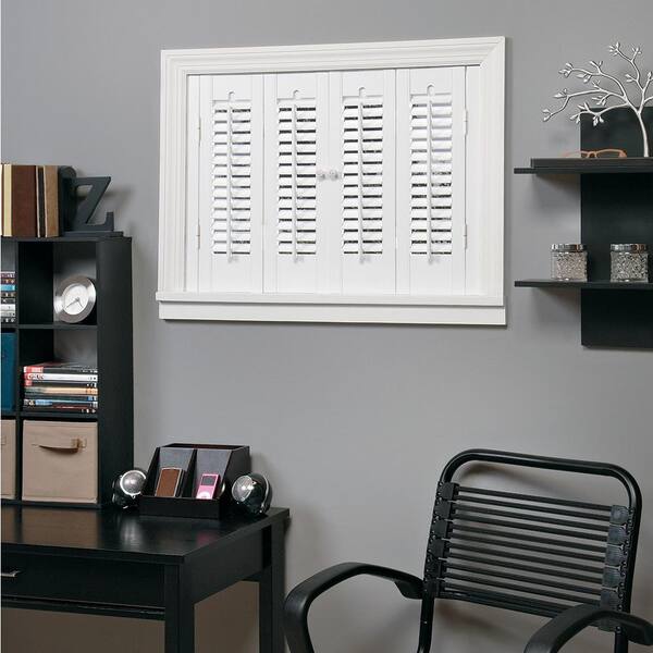 HOME basics White 1-1/4 in. Traditional Faux Wood Interior Shutter 31 to 33 in. W x 32 in. L