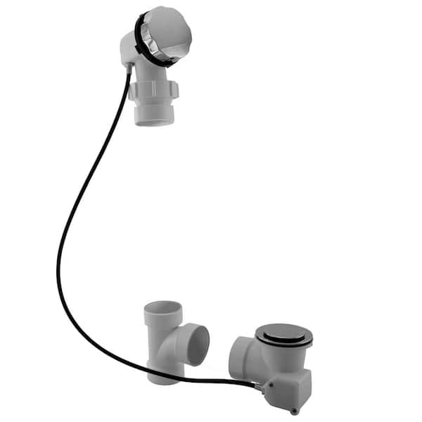 Westbrass 45 in. Cable Drive Bath Drain with Rotary Overflow Cover on a Ball Joint, Pop-Up Stopper - Sch. 40 PVC, Polished Chrome