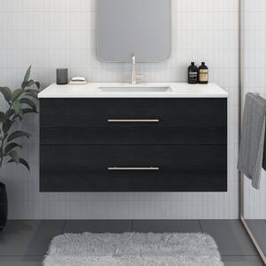 Napa 48 in. W x 22 in. D Single Sink Bathroom Vanity Wall Mounted In Black Ash With White Quartz Countertop