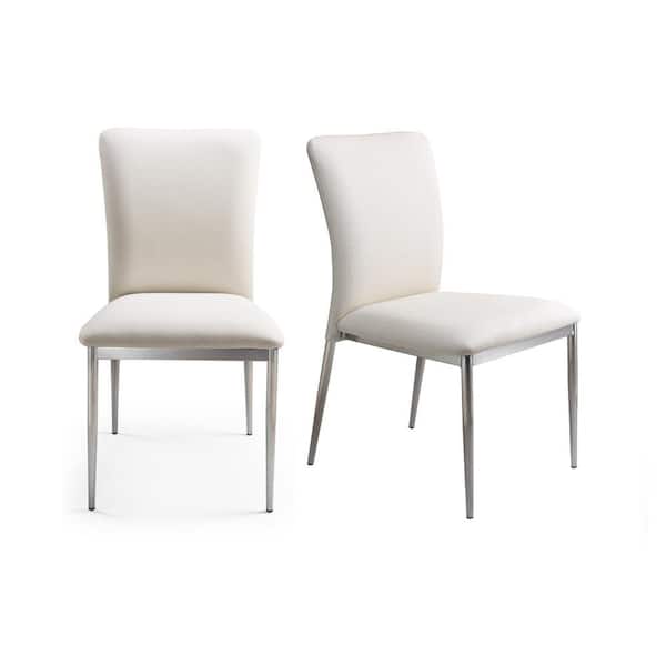 White/Brass Chrome Leatherette Modern Upholstery Dining Chair (Set of 2)